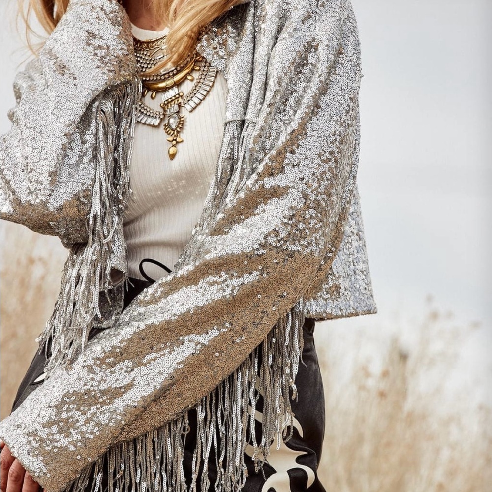 Silver Sequin Fringe Jacket